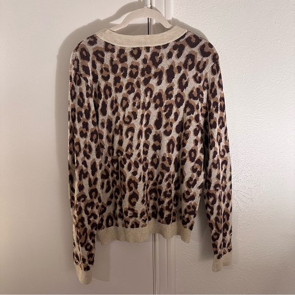 A New Day Cream Brown Leopard Print Knit Crewneck Pullover Sweater Size Small - Picture 6 of 11